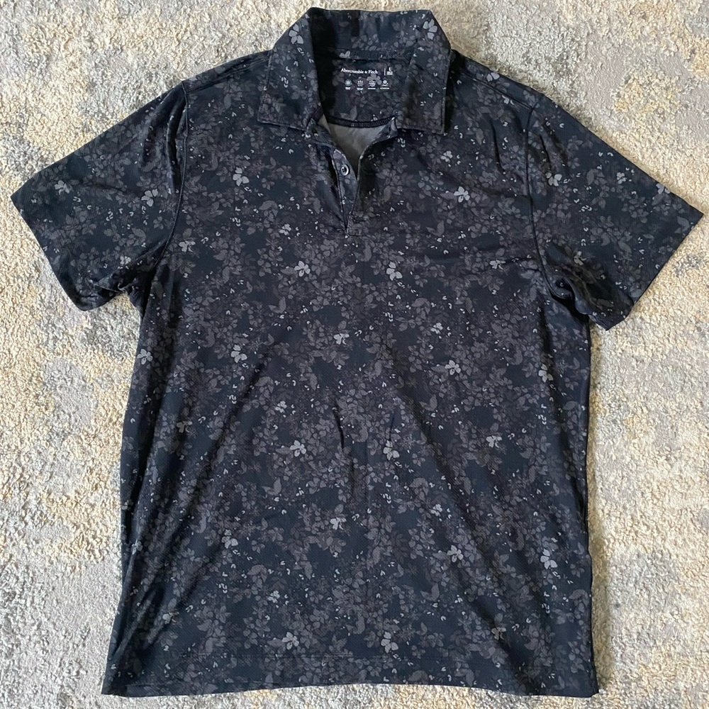 Abercrombie & Fitch Black Floral Polo, Men’s Large